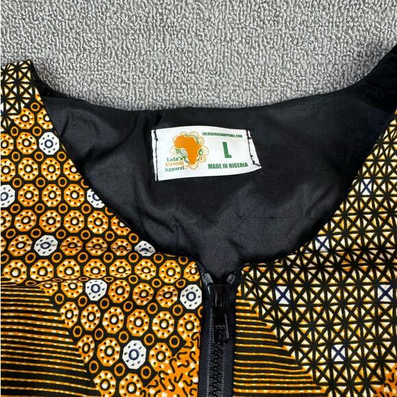 NWT Lola's African Apparel Women's Jacket Dress Blue Gold Size Large - Picture 5 of 10